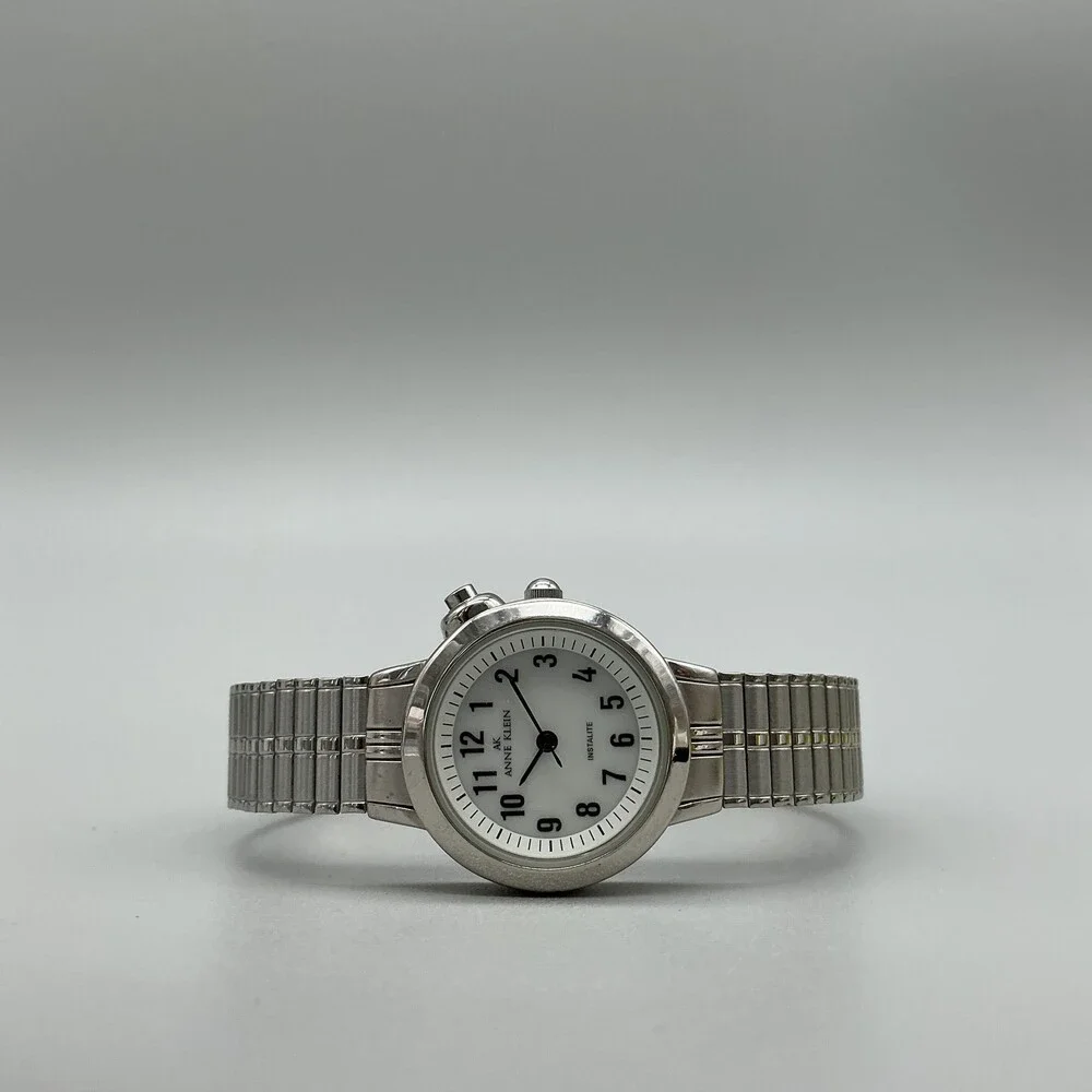 Anne Klein Womens Watch 25mm White Dial Silver Tone Stretch New Battery